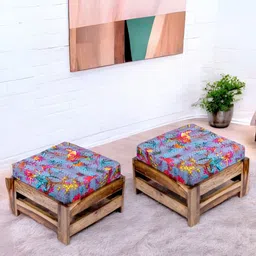 Ikiriya 2-Pcs Grey & Brown PrintedWooden Stools-10