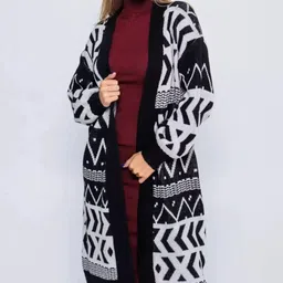 Mast & Harbour Women Collarless Abstract Printed Open Front Jacket-picture-23