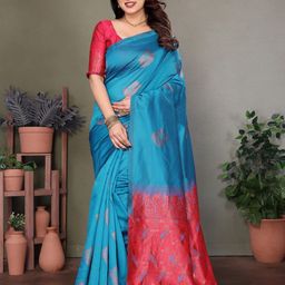BLEESBURY Woven Design Zari Pure Silk Banarasi Saree-image-25