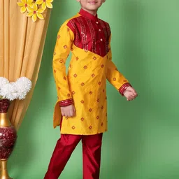NFC CREATION Boys Embroidered Regular Sequinned Dupion Silk Kurta with Pyjamas image 3