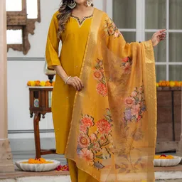 Kiana House Of Fashion Embroidered Pure Cotton Straight Kurta With Trouser & Dupatta-picture-58