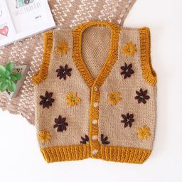 Woonie Kids Handknitted Floral Embroidered Sleeveless Sweater Vest-picture-3