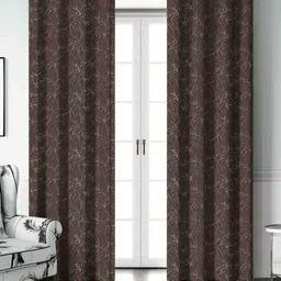 Aura Brown & White Set of 2 Floral Long Door Curtain-image-57