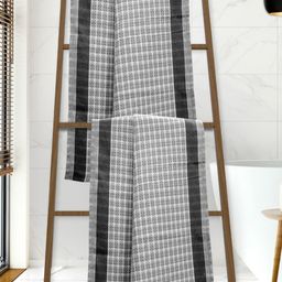 Athom Living Grey & White 2 Printed Cotton 210 GSM Bath Towel-image-33