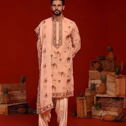 KALPRAAG Animal Embroidered Sequinned Georgette Straight Kurta With Patiala & Dupatta-image-34