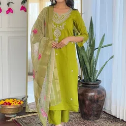 NIZA FASHION Ethnic Motifs Embroidered Zari Work Straight Kurta With Trouser And Dupatta-picture-1
