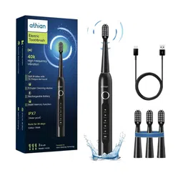 Athian Rechargeable Electric Toothbrush With 3 Brush Heads - Black-46