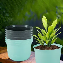 Kuber Industries 8Pcs Blue & Grey Textured Planters With Plate-image-20