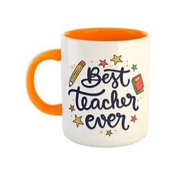 ARTBUG White & Orange Printed Ceramic Glossy Dishwasher & Microwave Safe Mugs 350 ml-image-73