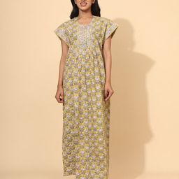 YELLOW BLOOM Floral Printed Pure Cotton Maxi Nightdress-image-8