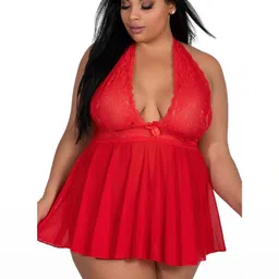 ZERJAMA Women Red Floral Lace Lingerie with Halter Neck-image-89