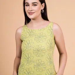 Saffron Threads Floral Embroidered Round Neck Pure Cotton Top-picture-9