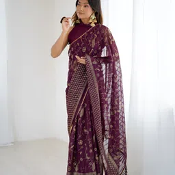 Shriyangan Floral Printed Zari Pure Georgette Block Print Saree-picture-34