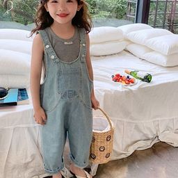LULU & SKY Infant Girls Tapered Leg Denim Dungaree-image-25