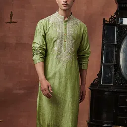 SAUNDH Men Embroidered Thread Work Raw Silk Kurta-picture-20