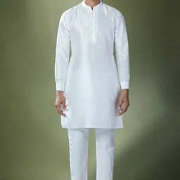 RNG Safawala Men Thread Work Dupion Silk Kurta with Trousers image 4