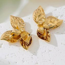 KRENOZ Gold-Plated Leaf Shaped Studs-image-72