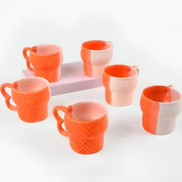 Storepedia Orange & White Solid Ceramic Matte Cups Set of Cups and Mugs-image-77