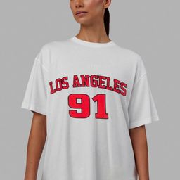 REVEXO Women Varsity Printed Applique T-shirt-image-59