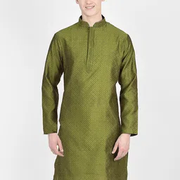 SG LEMAN Men Embroidered Kantha Work Jacquard Kurta-37