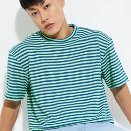 max Men Striped Round Neck Cotton Oversized T-shirt-image-44
