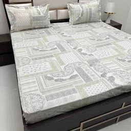 Pure Decor Green & White Ethnic Motifs 250 TC King Bedsheet with 2 Pillow Covers-picture-27