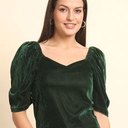 BAESD Women Sweetheart Neck Puff Sleeve Velvet Top-picture-25