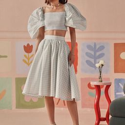 Sage by Mala Checked Pure Cotton Flared High-Rise Skirt-image-17