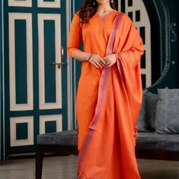 Meeranshi Women Striped A-Line Kurta with Trousers & Dupatta-13