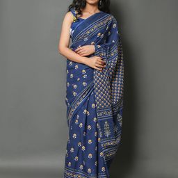 Pinkcity Trade World Floral Pure Cotton Block Print Saree-image-85