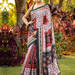 KALINI Ethnic Motifs Silk Blend Ikat Saree-21