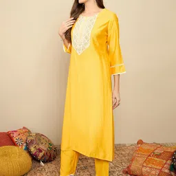 Indo Era Embroidered Three-Quarter Sleeves Liva Tunic With Trouser-42