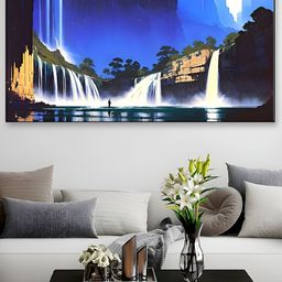 DEKORSTATION Blue & Black Waterfalls Printed Canvas Wall Art-image-53