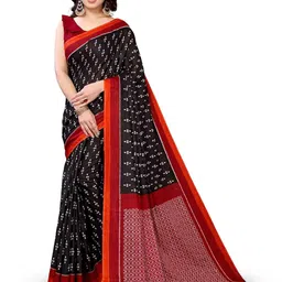 HERE&NOW Paisley Pure Cotton Handloom Ikat Saree-image-3