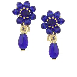 FirstBlush Gold-Plated American Diamond Stones Studded Floral Shaped Clip On Drop Earrings-image-14