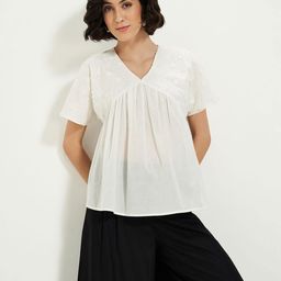 AKKRITI BY PANTALOONS Women Self Design V-Neck Empire Cotton Top-image-89