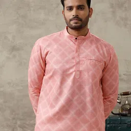 Ramraj Geometric Printed Band Collar Cotton Straight Short Kurta-image-7