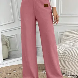 RAJOVATI Women Pleated Mid Rise Relaxed Fit Wid Leg Trousers-image-8
