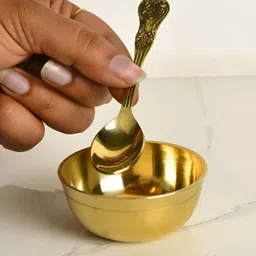 StyleMyWay Gold-Toned Small Pooja Bowl With Spoon-53