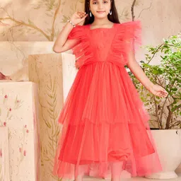 BAESD Girls Flutter Sleeve Net Gown Maxi Dress-picture-13
