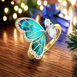 DressBerry Women's Gold-Plated Crystal-Studded Half Butterfly Finger Ring-18