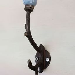 IndianShelf Grey and White Floral Printed Ceramic Wall Hook-1