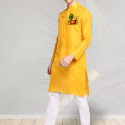DEVOILER Men Shree Krishna Motif Printed Kurta image 4