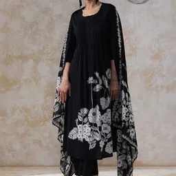 Moara Women Floral Printed Layered Sequinned Pure Cotton Kurta with Trousers & With Dupatta-56