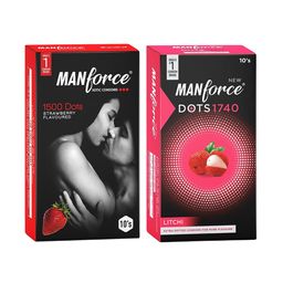 Manforce Men Set Of 2 1500 Dots Condom- Strawberry & Dots 1740 Condom- Lichi- 10 Pcs Each-22