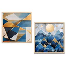 Kotart Blue & Gold-Toned 2 Pieces Geometric Wooden Wall Arts-picture-27
