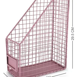 Living With Elan Mauve Self Design Rectangular Shaped Grid Metal Books and Magzine Holder image 2