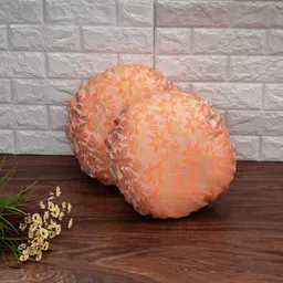 RoyalDeco Peach-Coloured & Gold-Toned Set of 2 Ethnic Motifs Round Cushion Covers-13