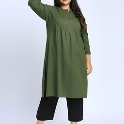 Sizeupp Cotton Notch Neck A-Line Kurta-image-71