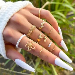 Contemporary Stackable Rings Set Brass Gold Plated Stack Ring-39